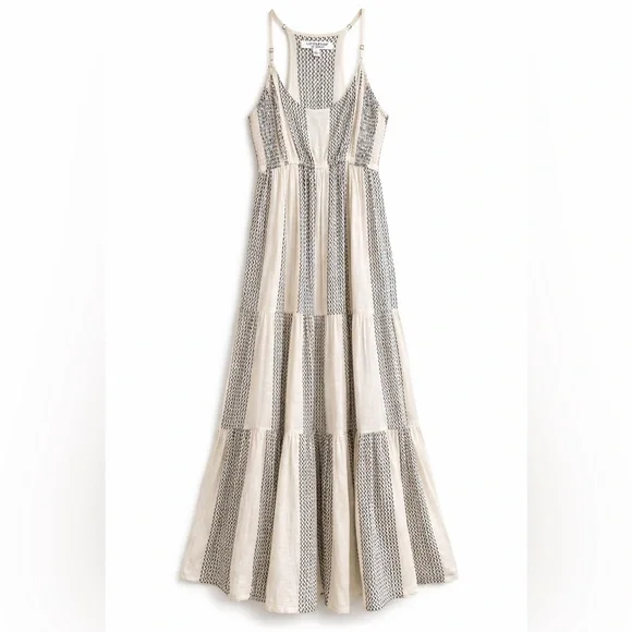 Liverpool Los Angeles Maxi Dress L Cream Black Boho Tiered Flowy Racerback NWOT - Picture 2 of 6